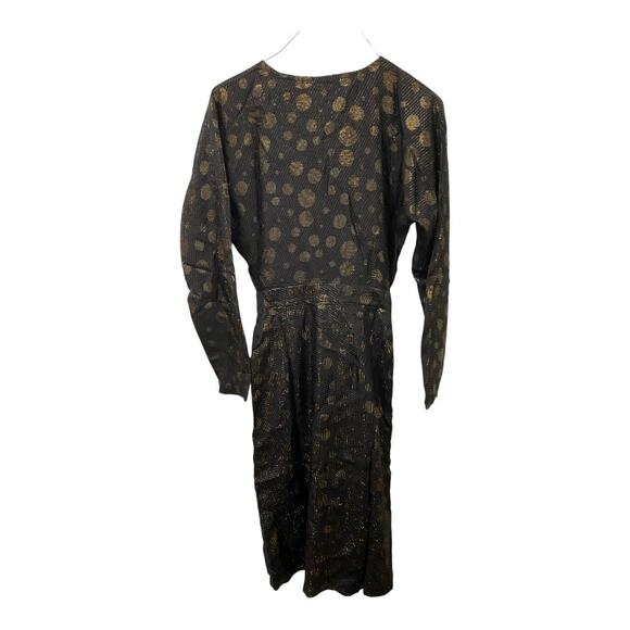 NWT ModCloth Golden Record Party Wrap Dress XS Black Gold Tie Waist Retro Chic - Picture 5 of 7
